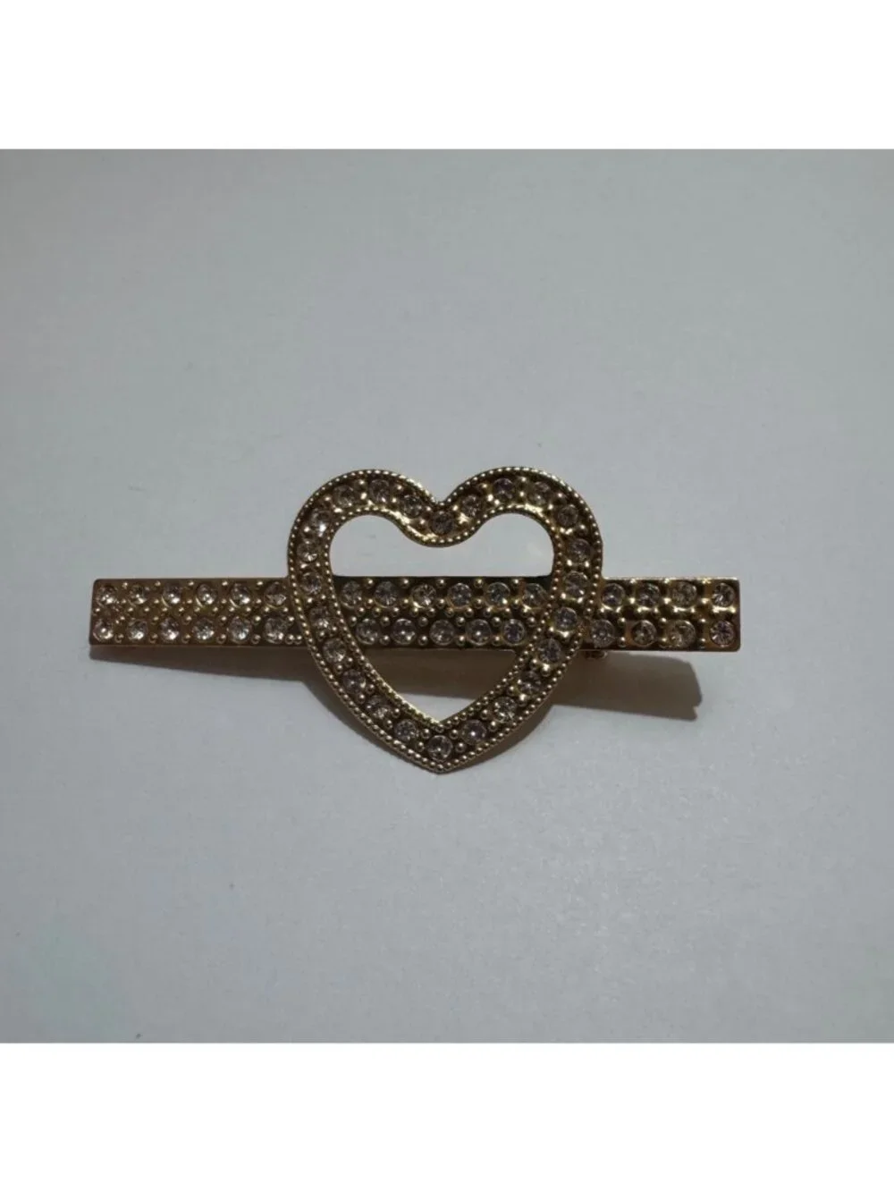 Heart-Shaped Gold Hair Clip With Rhinestones Decorative Design New